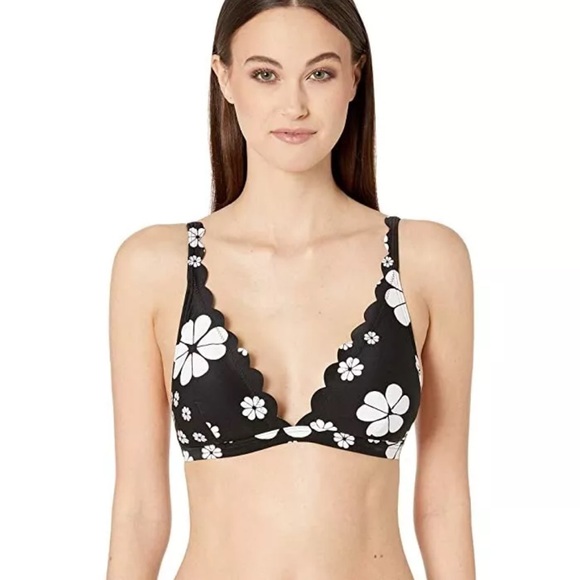 Kate Spade New York  Womens Black Scalloped French Bikini Top Size XL - Picture 1 of 4
